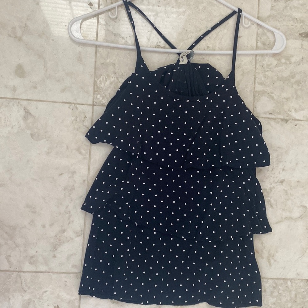Navy Blue Polka Dotted Ruffled tank top